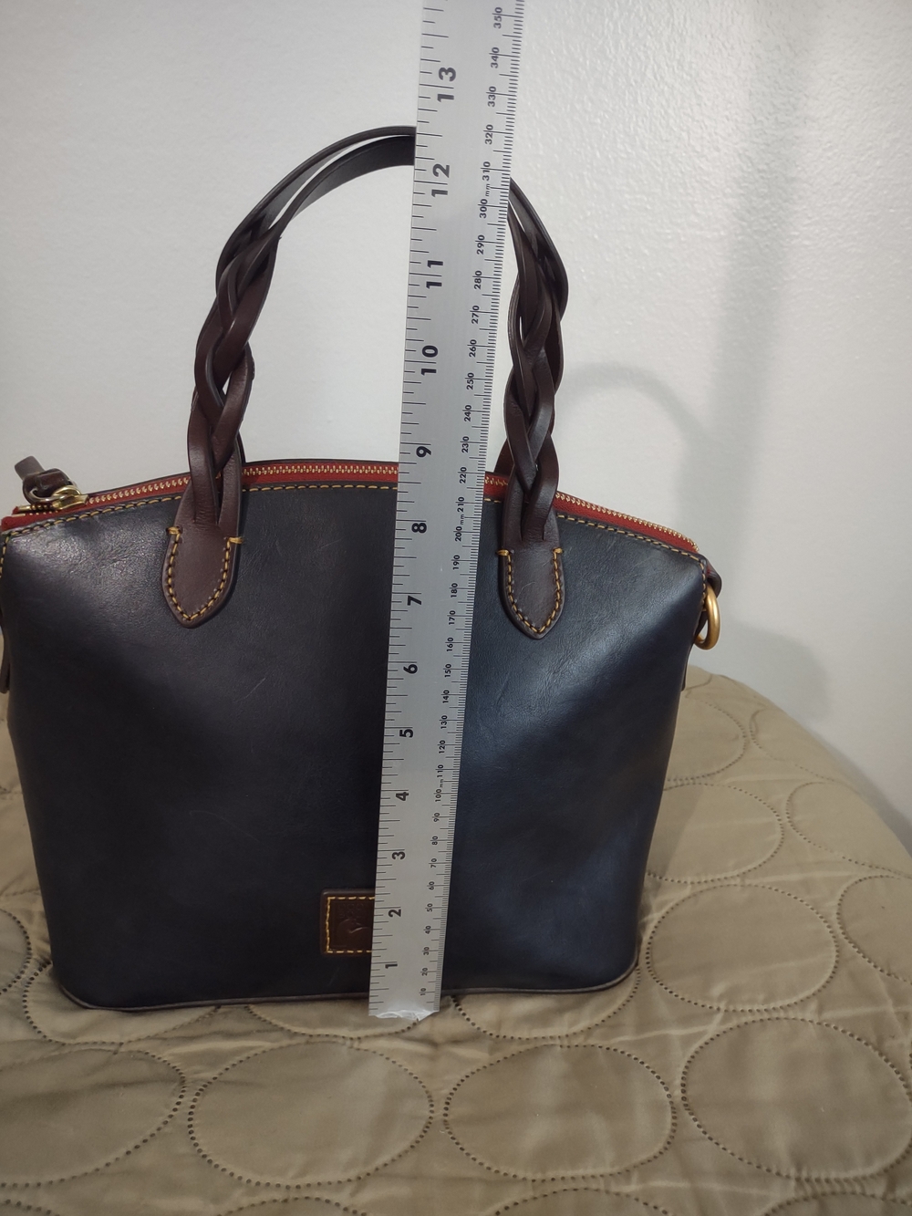 Dooney & Bourke Small Heidi Satchel Navy Leather Braided Handle Zip Tote - Picture 3 of 8